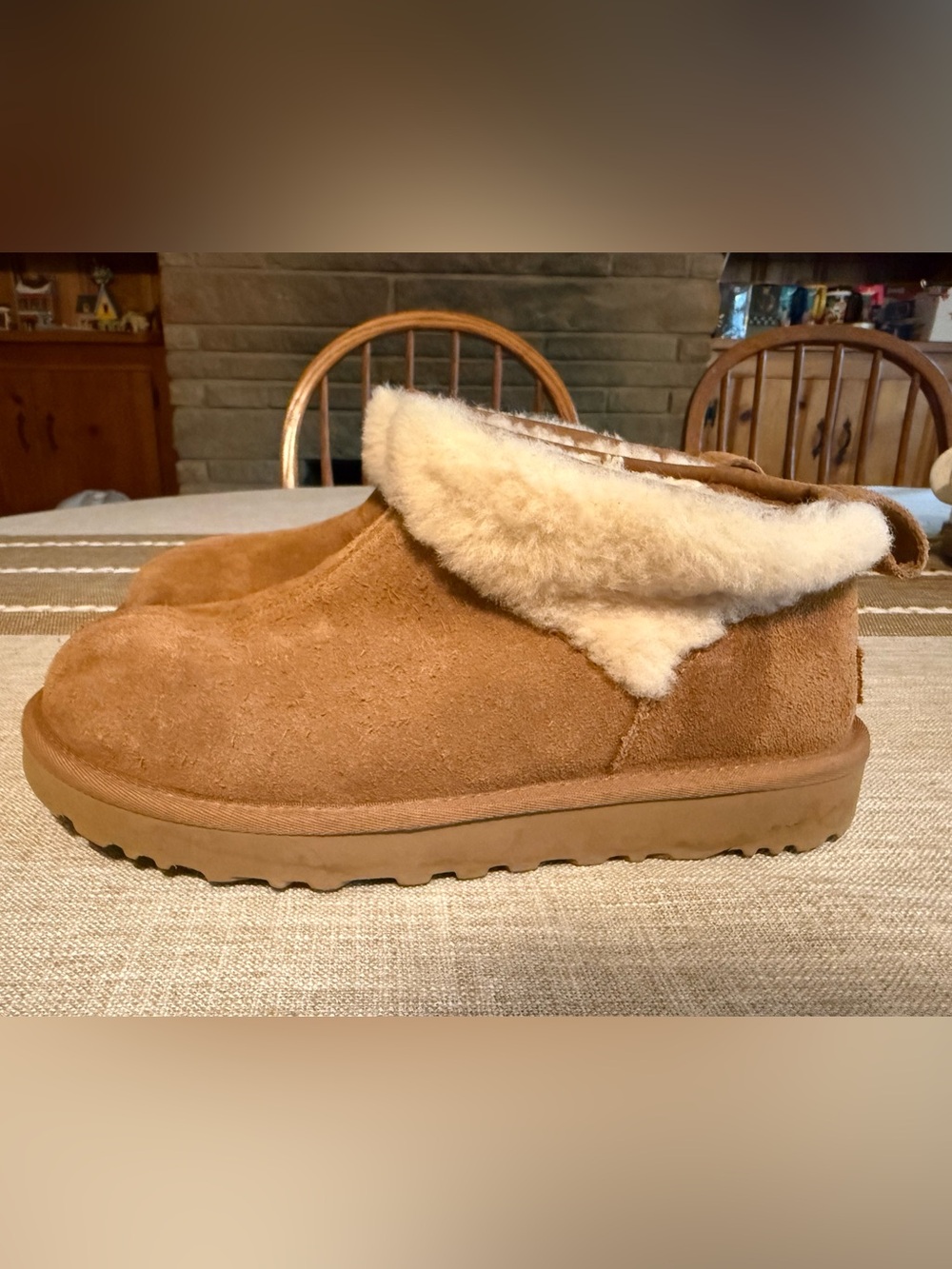 UGG Chestnut Suede Shearling-Lined Slip-On Slippers